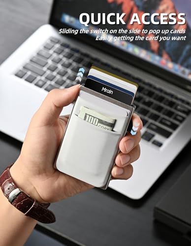 Image of Slim Wallet for Men, Aluminum Credit Card Holder, Minimalist Metal Pop Up Wallet, RFID Blocking, Coin and Cash Pocket, Ultra Slim, Gift for Him (Silver)