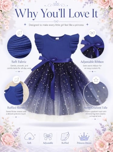 Sinhoon Toddler Girl Tulle Dress Summer Ruffle Sleeveless Baby Girl Fashion Casual Dresses(Royal Blue,4T) #TOP9
