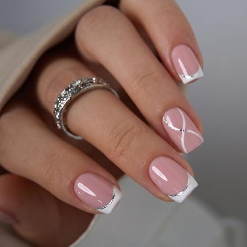 Image of CurvLife Soft Gel Squoval Press-On Nails Short, Reusable Fake Nails with Glue & Adhesive Tabs, 30PCS Salon-Quality Stick-On Nails for At-Home Manicure (Crystal Whisper)