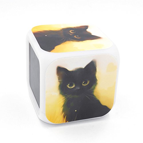 Bofy Led Alarm Clock Black Cat Kitty Pattern Personality Creative Noiseless Multi-Functional Electronic Desk Table Digital Alarm Clock For Unisex Adults Kids Toy Gift #TOP1