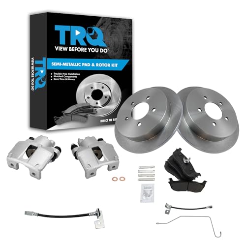 Image of TRQ Rear Brake Pad and Rotor Set Semi Metallic Rotors Calipers Hoses