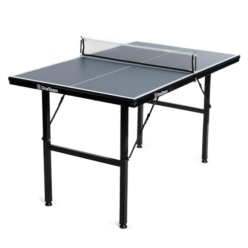 OneTeam Mesa de ping pong 135x75x76 cm | Mesa de ping-pong plegable para interior con red | Compacta y ahorra espacio, tablero de MDF, azul oscuro