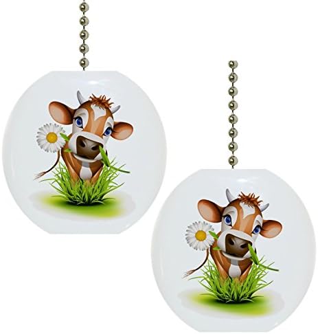 Set of 2 Cow in Grass Farm Animal Solid Ceramic Fan Pulls