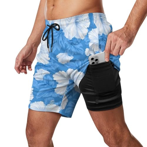 Cute Hibiscus Flower Print Mens Swim Trunks with Quick-Drying Lining Beach Shorts for Outdoor Sports2