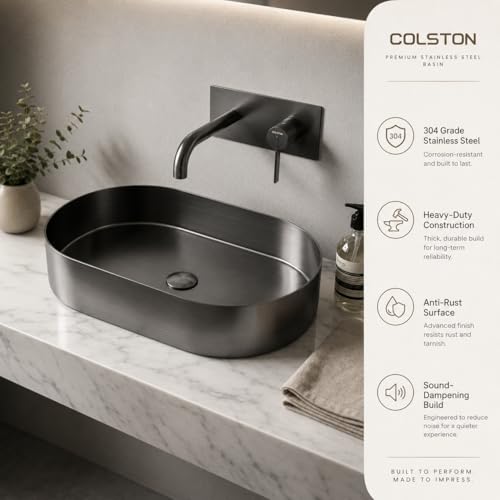 Image of Lusso Basin Collection 65x38 cm SS 304 Brushed Stainless Steel Counter Top Wash Basin for Bathroom | Luxury Finish Kitchen & Bathroom Sink | Get 2 Years Warrenty