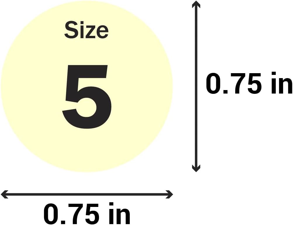 5100 Labels, 0.75 inch, Round - Shoe Size Labels, 5 to 13Measurement Stickers, Sizing Stickers