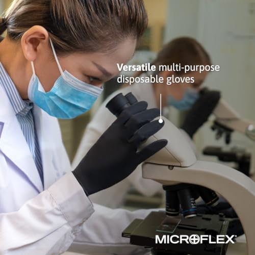 Ansell MICROFLEX Black Dragon BD-100L 6mil Disposable Latex Gloves w/Full Texture for Food Processing, Automotive - Medium, Black (Box of 100) - Thumbnail 4