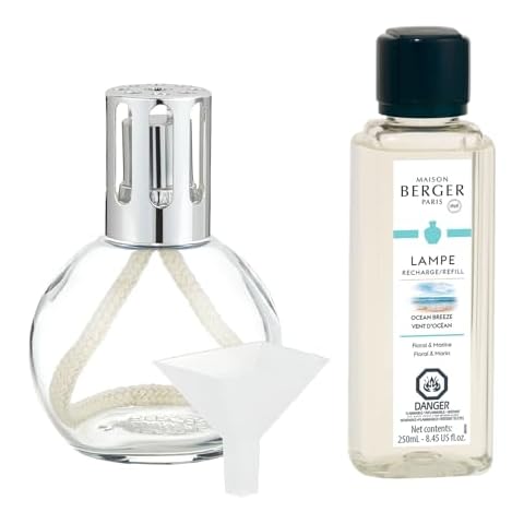 Lampe Berger Giftset - Model Bingo Clear - Home Fragrance Diffuser - Made in France - Includes Fragrance Ocean Breeze 250 milliliters - 8.45 Fluid Ounces Cover