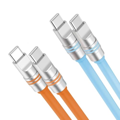 2 �p�b�N PD240W USB C to tpe-c �����P�[�u���t�̃V���R�[�����������\�t�g �P�[�u��(Blueandorange,1.2m and 2M)