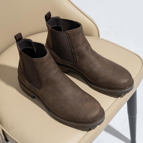 Image of CGRRBW Men's Chelsea Boots Suede Leather Casual Cowboy Boots for Men | Elastic Side Panels, Pull-on, Round Toe, Slip-resistant Rubber Sole for Office, Weekend, Fashion Casual