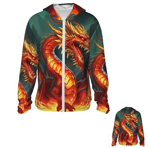 Dragon King in Fire Sun Protection Hoodie Jacket UPF 50+ Full Zip Long Sleeve Sun Shirts With Pockets Rash Guard