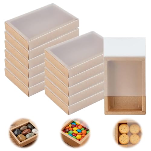 12 Stück Geschenkbox mit Matt Fenster 13.8x9.7x2.2cm Braun