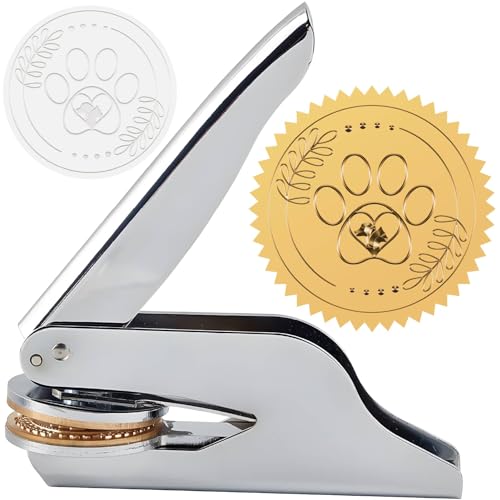 CRASPIRE Book Embosser Seal Stamp Paw Print Stainless Steel Library Stamp Hand Held Embossing Stamp Seal Notary Embosser Stamp with Plastic Box for Envelopes Napkins Paper Wedding Invitation