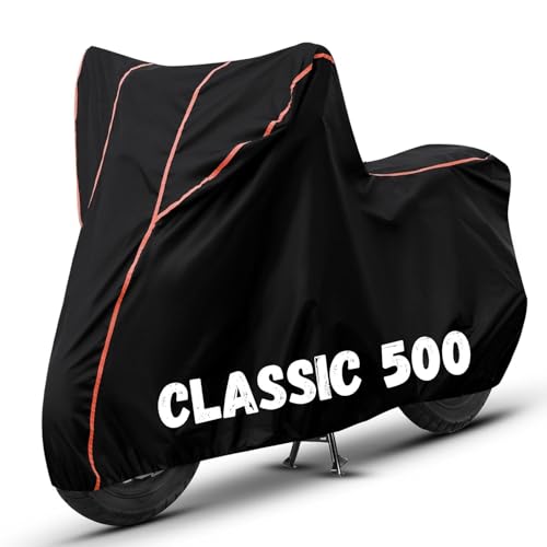Image of Bike Cover for Classic 500 100% Waterproof, Dustproof & Scratch Resistant| Fully Bottom Elastic UV Resistant Heavy Duty Body Cover | All Weather Outdoor Use