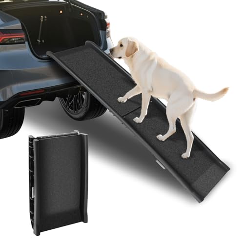 Folding Pet Car Ramp for Large Dogs, Foldable Pet Vehicle Ramp Dog Car Ramps with Non-Slip Rug Surface,Extra Long Dog Pets Stairs Lightweight Portable Dogs Steps for Cars Bed Sofa, Indoor Outdoor