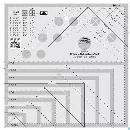 Creative G. Ultimate Flying Geese Tool Quilt Ruler – CGRDH4 – Made in USA, 8-1/2in x 8-1/2in, Non-Slip Grip Acrylic Quilting, Sewing, Crafting, Patchwork Ruler & Template