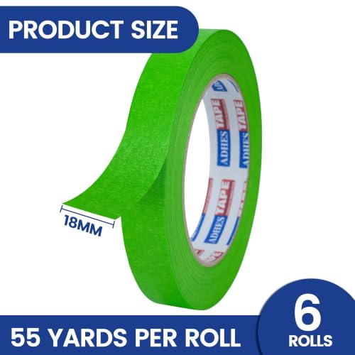 Image of ADHES Green Masking Tape Painter Tape 18mm x 50m | 6Rolls x 0.7Inch x 55Yard,Clean Removal, No Residue, Multi-Surface,Ideal for Painting DIY Arts Crafts Labeling