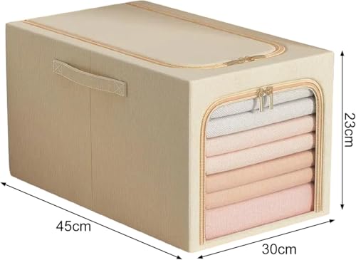 Image of 3 Pack Clothes Storage Bins with Metal Frame, Foldable Clothing Storage Bins with Lids, 31L Stackable Storage Box Storage Bags Fabric Bins Organizer with Clear Window＆ Zippers＆ Sturdy Handles