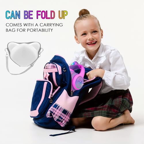 Image of IFECCO Wireless Kids Headphones with Microphone,Foldable Cute Light Up Cat Ear Children Girls Bluetooth Headphones with Case for School Gifts Travel