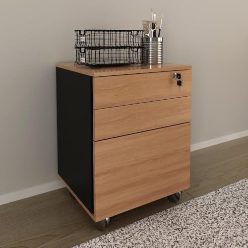 Gaveteiro Arquivo com Chave e Rodízio Me4148 Amêndoa/preto