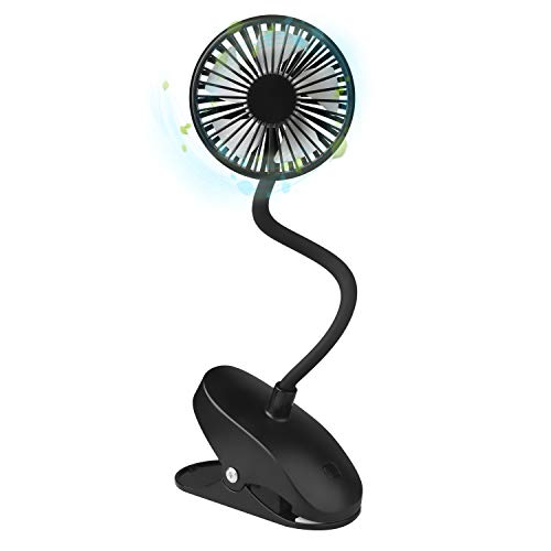 Tutuko USB Portable Clip On Stroller Fan, 3 Speeds Settings, Flexible Bendable Mini Personal Desk Electric Fans, Black