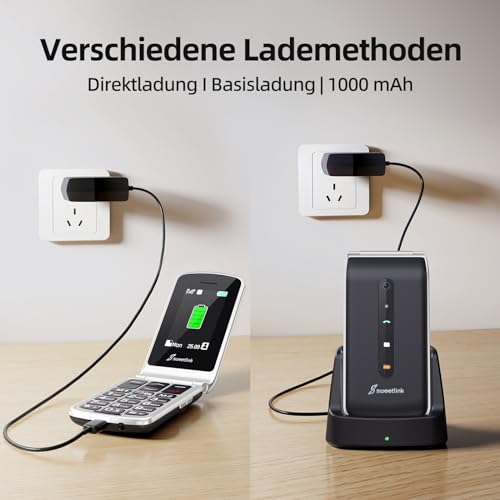 SweetLink F1PLUS Seniorenhandy Klapphandy Ohne Vertrag, Großtastenhandy mit Ladestation, GSM Flip...