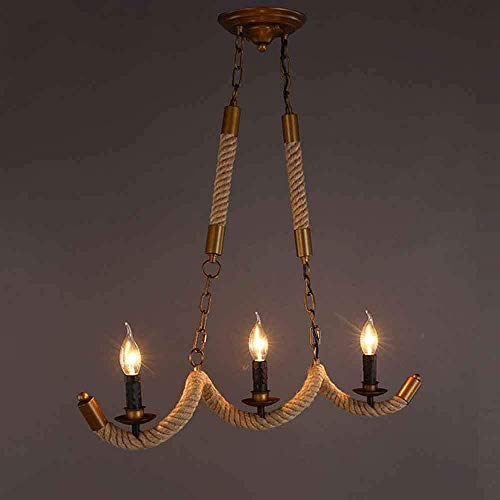LQ Lustre Lustre de chanvre industriel grenier semi-encastré au plafond pendentif éclairage suspendu intérieur, for 3 ampoules E14, décoration bar salle de café, D 70cm * H 70cm, Lustre