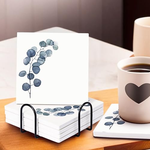 Image of The Better Home Diatomite Coasters Set of 6 with Holder (Dia - 10cm) | Dining Table Decor Accessories | Cups /Coffee Mugs /Glasses Coaster Set | Glass Cover Lid