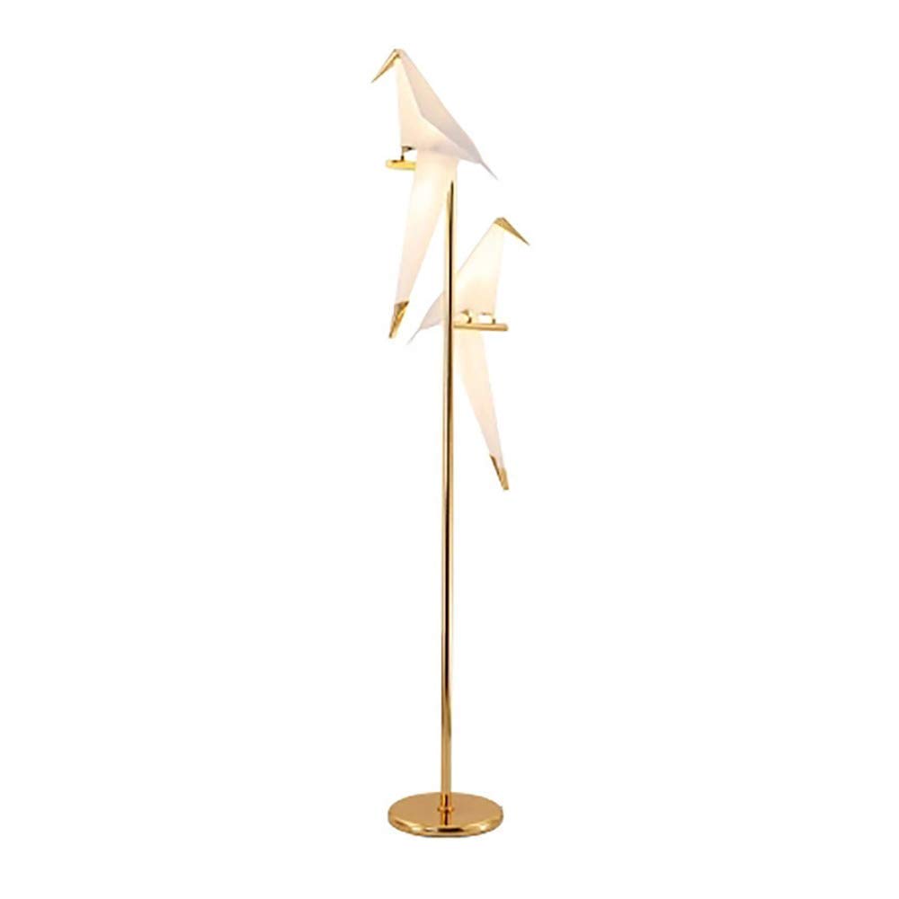 HJJP LED Double Headed Bird Floor Lamp - Modern Gold Standing Lamp for Living Room, Bedroom, Office, Study - 3000K Warm White Floor Light with Foot Switch, Acrylic Shade