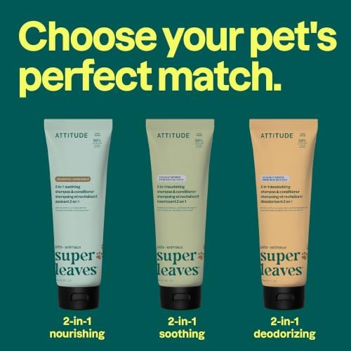 Attitude 2-in-1 Pet Shampoo and Conditioner, Dog & Puppy Shampoo with Oat Extract for Sensitive Skin, Gentle Soothing Grooming Wash, Vegan, Fragrance-Free, Unscented, 8 Fl Oz — view 5