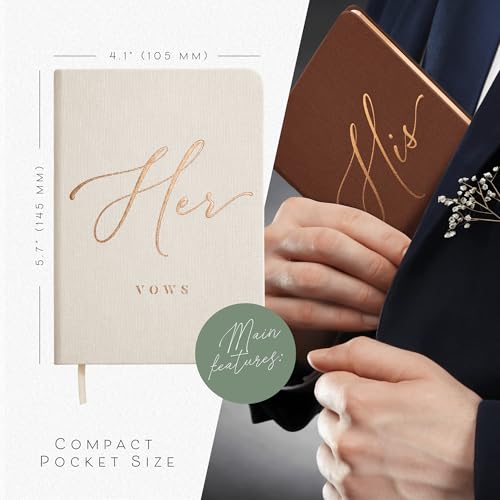 Image of Vow Books His and Hers - Linen Wedding Vow Books Perfect as Bride & Groom Gifts, Wedding Registry Ideas - His & Hers Gifts Wedding Vow Book - Wedding Essentials & Accessories [Ivory & Terracotta]