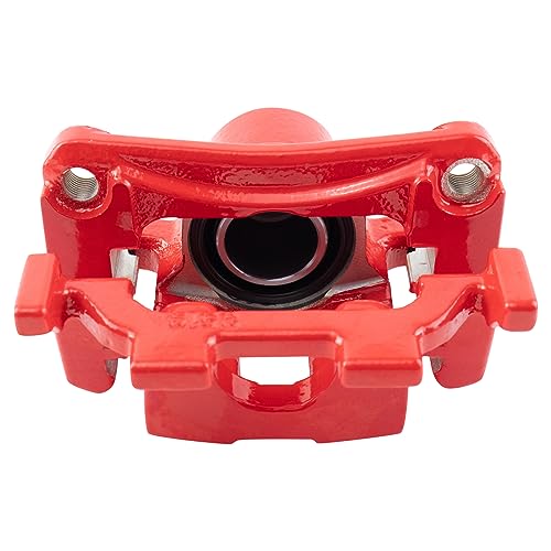 Image of TRQ Rear Brake Caliper Set Painted Red Brackets Compatible with 2011-2022 Infiniti G25 G37 M35h M37 M56 Q40 Q50 Q60 Q70 Q70L QX60 JX35 2009-2023 Nissan 370Z Murano Pathfinder Quest