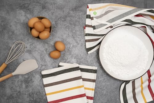 Image of Fall Colors Striped Kitchen Towels - 6 Pack, 100% Cotton, 30 inchx20 inch, Large Size Kitchen Towels with Hanging Loop - Lint-Free, Washable and Durable Harvest Theme Tea Towels (6 Pack)