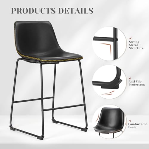 Image of Sweetcrispy Bar Stools Set of 4, Faux Leather Barstools with Metal Legs