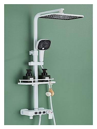Robinet de douche thermostatique moderne gris noir avec affichage LCD et étagère de bain