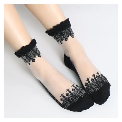 Ruffle Socks 2Pair Women Lace Ruffle Ankle Sock Soft Silk Cotton Elastic Knit Frill Trim Transparent Socks(BLUE)2