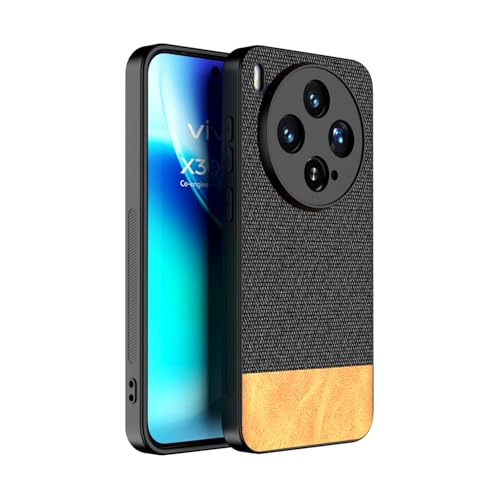 Image of Kapa Soft Fabric & Leather Hybrid Protective Back Cover for Vivo X300 5G | Shockproof Slim Hard Anti Slip Back Case (Black,Brown)