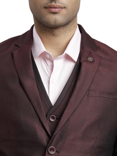 Image of Turtle Men Poly-Viscose Three Piece Suit - Dobby Print, Full Sleeve Blazer, Waistcoat & Pant for Wedding & Party