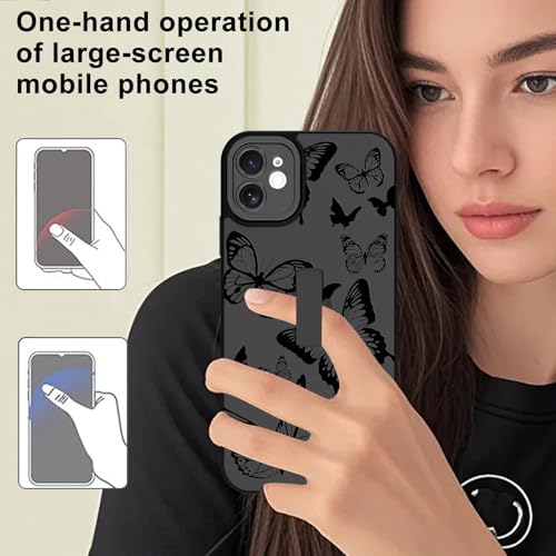 Image of for iPhone 12 Case with Finger Strap Holder, Cute Cool Butterfly Print Pattern Design for Women Men, Shockproof Anti Scratch Hand Kickstand Protective Cover, Gray