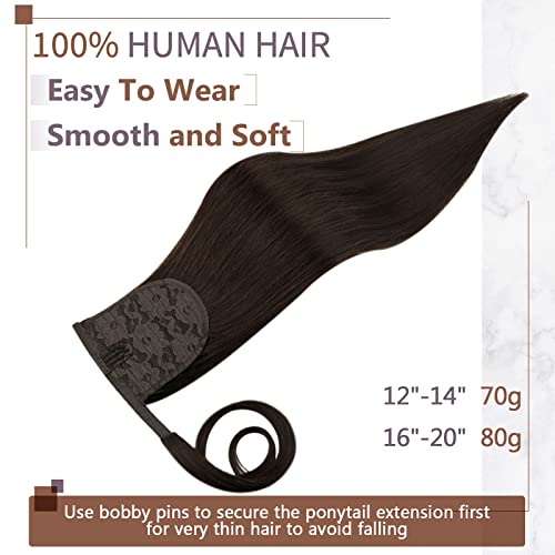 RUNATURE Brown Pony tail Hair Extension Real Human Hair Brown Ponytail Extension Human Hair Remy Human Hair Straight Ponytail Hair 18 In 80g #2 - Image 3