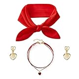 Carkno Women Costume Accessories Red Bow Headband Heart Choker Earrings Princess Dress Up Cosplay Jewelry for Dolores