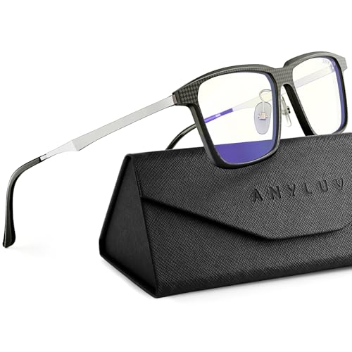 Image of ANYLUV Blue Light Glasses Men, Stylish Square Carbon Fiber Eyewear, Anti Eyestrain, Lightweight Mens Computer Gaming Glasses