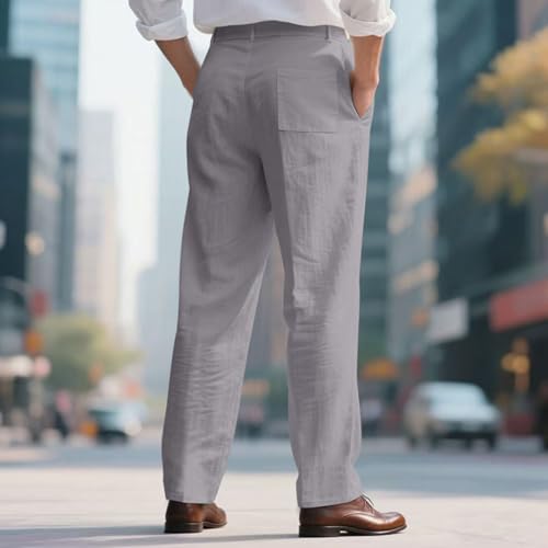Long Pant for Men Fashion Thin Straight Wide Leg Breathable Trousers Button Casual Solid Color Working Daily Party3