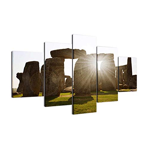 Tableau intissé 5 pièces bâtiment mystérieux pour déco salon