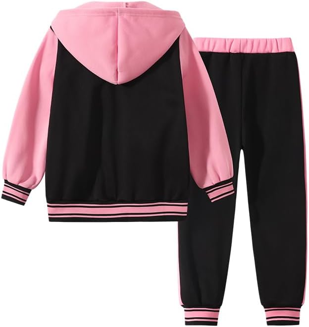 Girls' Sweatsuit 2 Piece Printed Button Down Hooded Sweatshirts and Jogger SweatPants Set 3-12Y - Image 2
