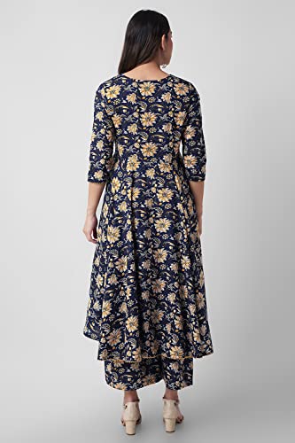 Image of Arayna Women's Cotton Printed Anarkali Kurti with Palazzo Pants Set