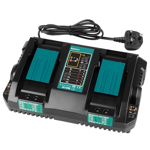 4A 14.4V~18V Dual Port Replacement Charger for Makita ASUNCELL DC18RD Fast Charger Compatible with Makita Li-ion Battery BL1415 BL1430 BL1440 BL1830 BL1840 BL1850 BL1850B BL1860B etc