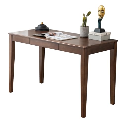 Votred Solid Wood Desk with Drawer Wooden Home Office Desk for Work Student Computer Desk for Small Spaces Gaming Study PC Desk for Bedroom Easy to Assemble (Walnut Color 47 inch)