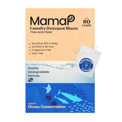 MamaP Powerful Laundry Detergent Sheets, Fragrance-Free and Hypoallergenic, Natural Ingredients,