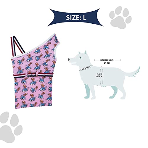 Image of Lulala Dog Dress - 100% Cotton Sleeveless Summer Dress for Dogs and Cats, Tom and Jerry Print Vest Outfit, Lightweight Pet Clothes for Puppies (Pink, 16-Inch)